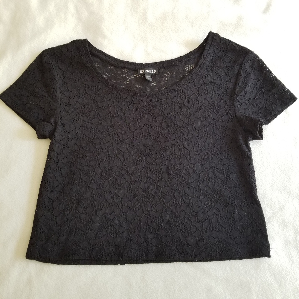 Express Floral Jacquard Black Cropped Top XS